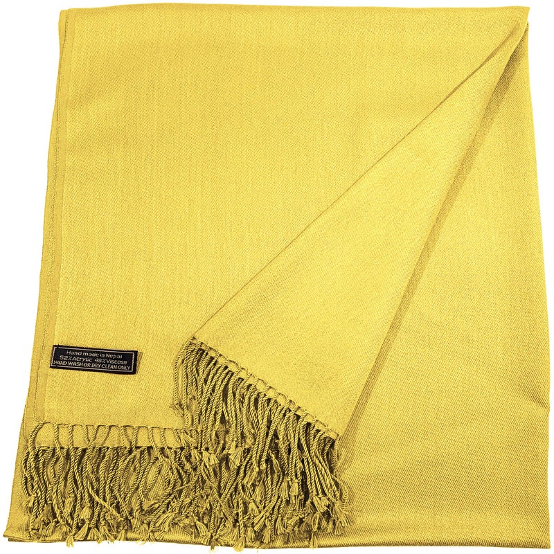 CJ Apparel Yellow Solid Color Tassels Design Nepalese Shawl Scarf Wrap Stole Throw Head Wrap Pashmina Gift Hand Made in Nepal New - Image 3